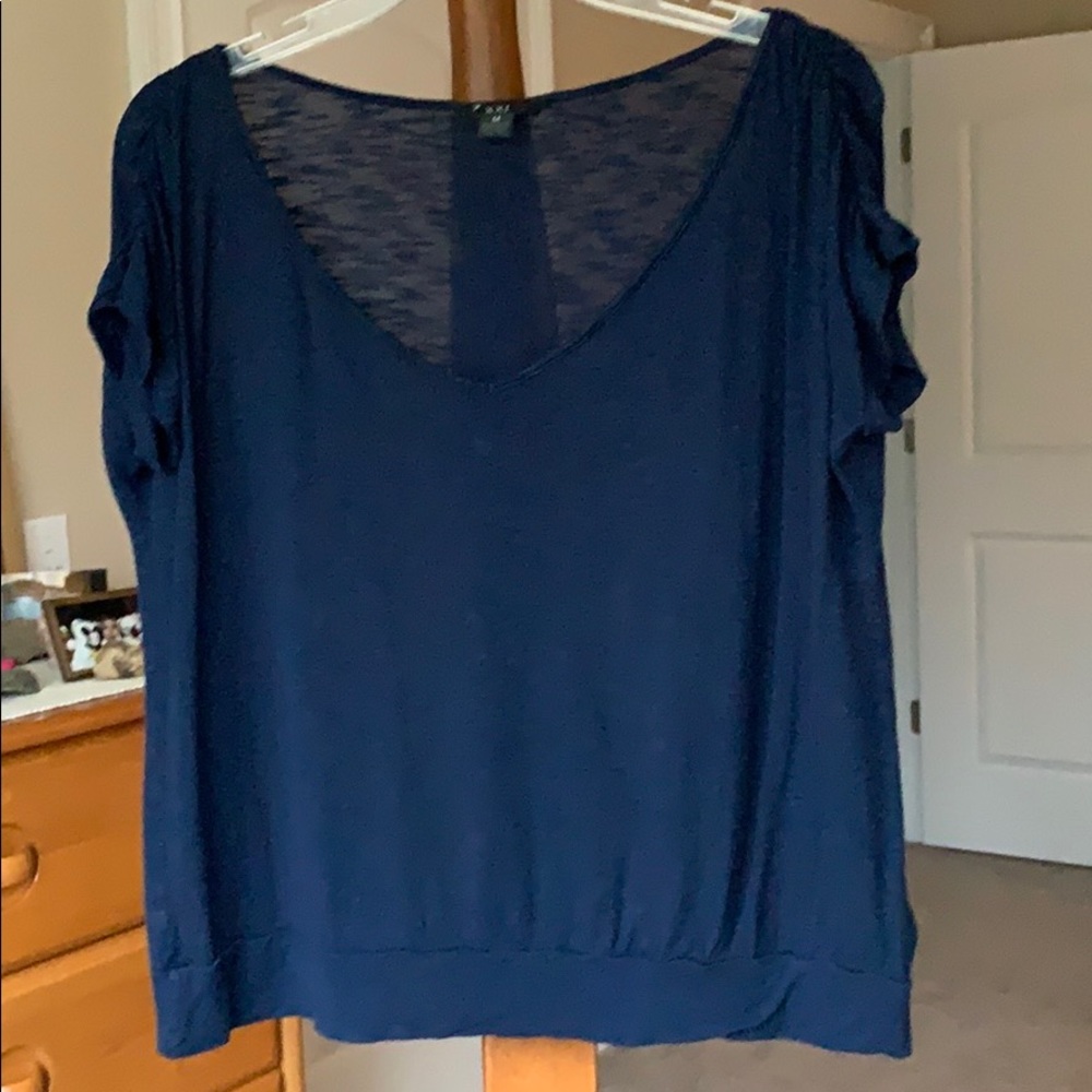 XXI Off The Shoulder Navy Blue Knit Top Cap Sleeve